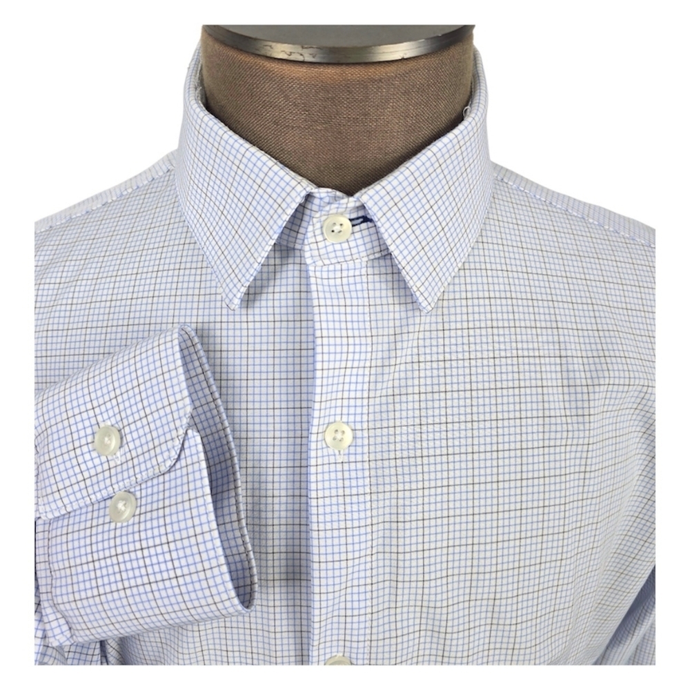 Mizzen+Main Leeward Performance Dress Shirt Blue Check Mens XL Standard Fit